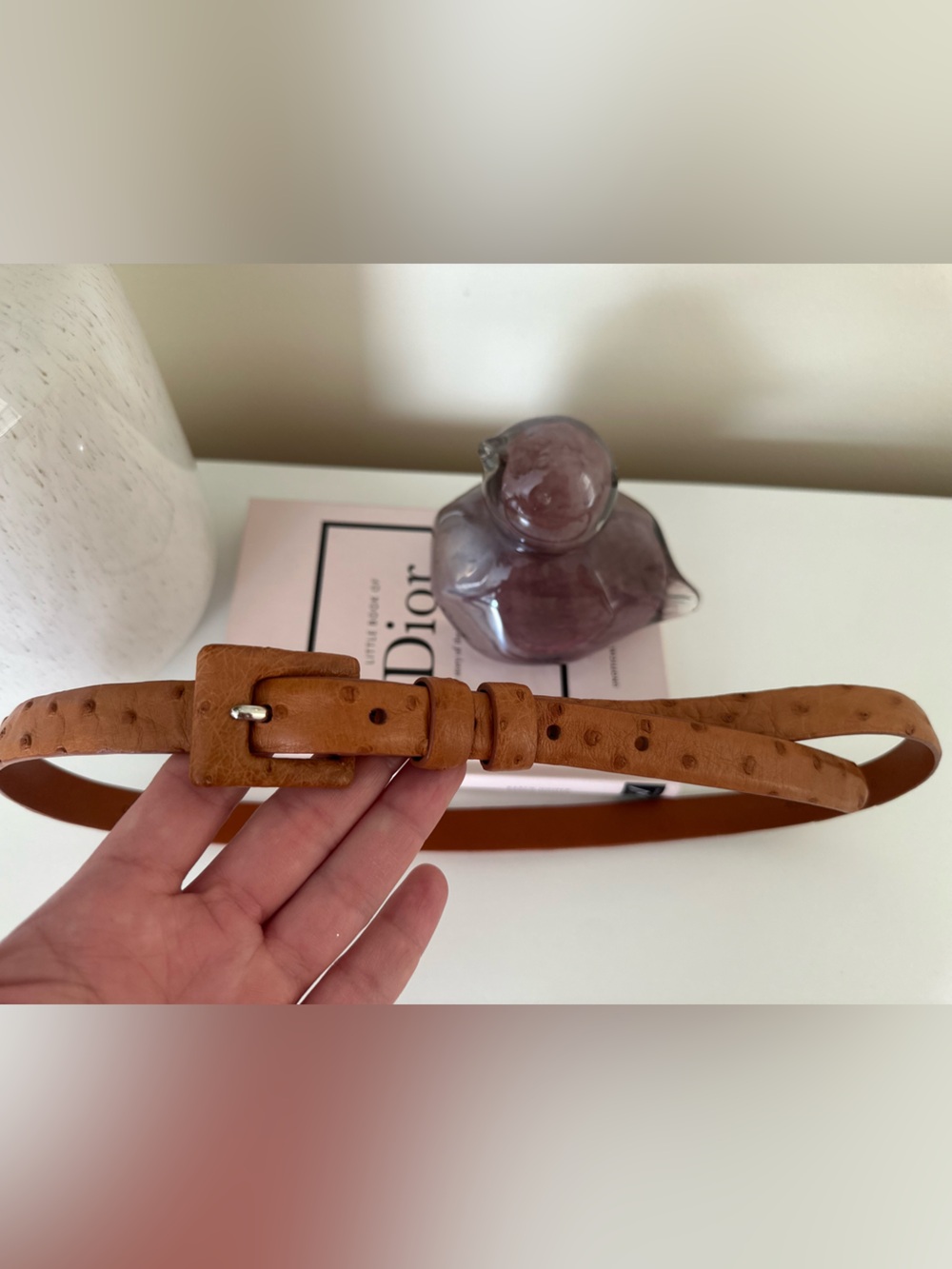 Ralph Lauren Cognac Embossed ostrich Leather Belt